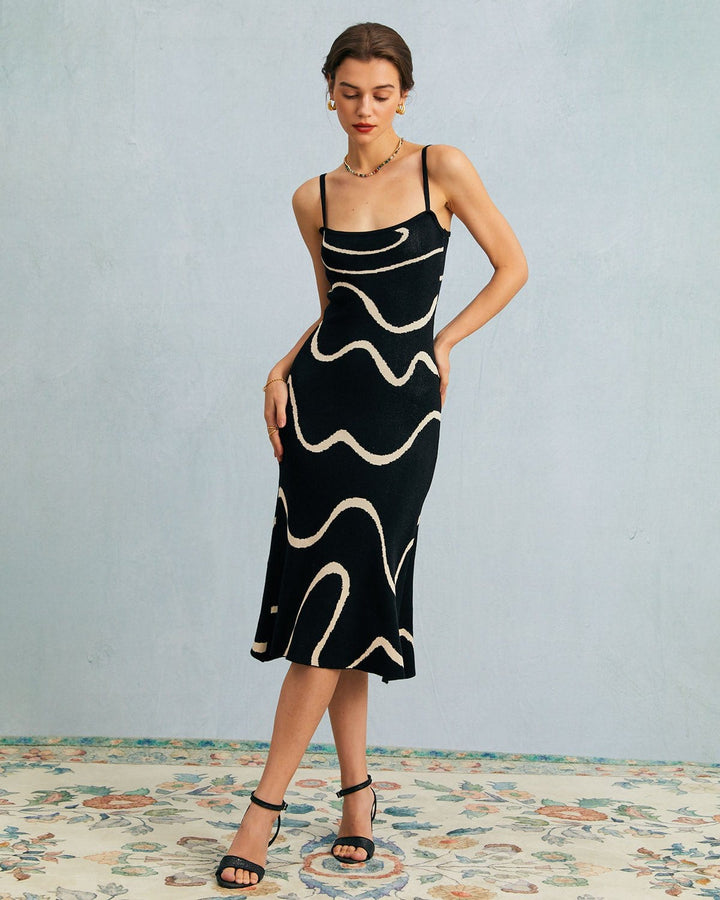 Morgan and Brooke | Black Wave Knit Midi Dress