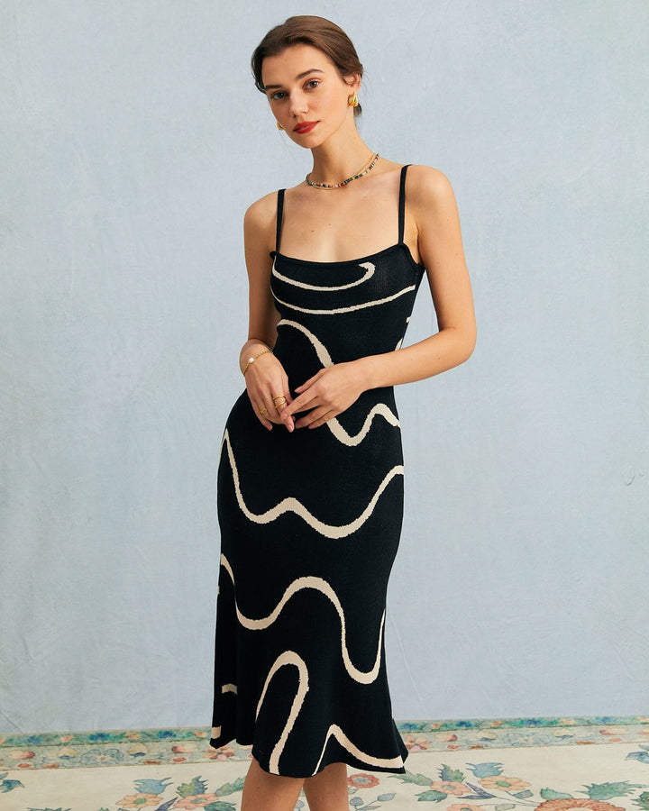 Morgan and Brooke | Black Wave Knit Midi Dress