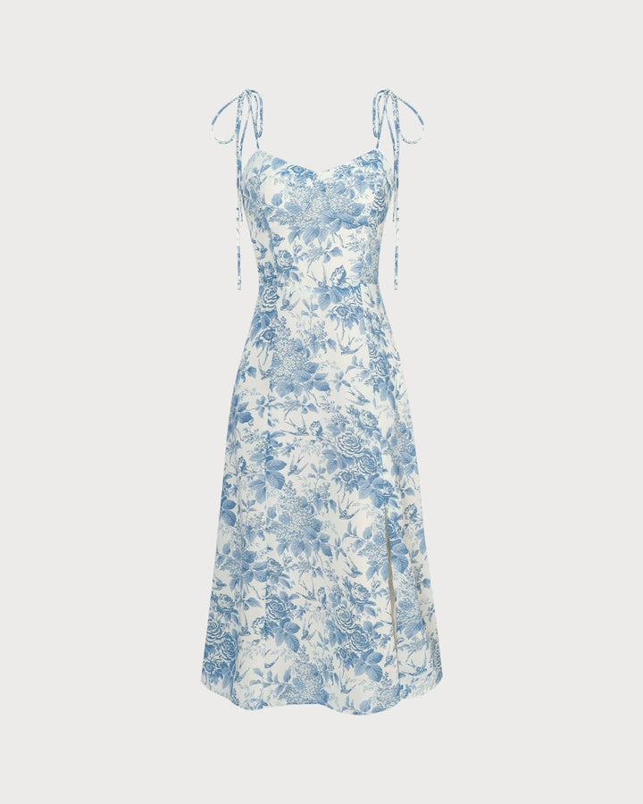 Morgan and Brooke | Sweetheart Neck Shirred Midi Dress in Blue