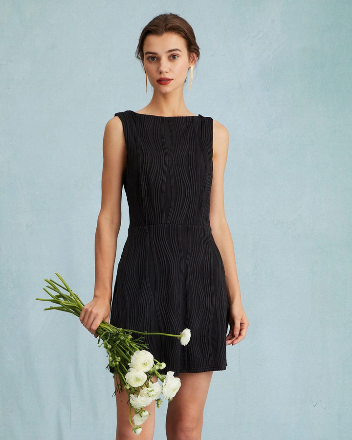 Morgan and Brooke | Solid Water Ripple Textured Sleeveless Mini Dress