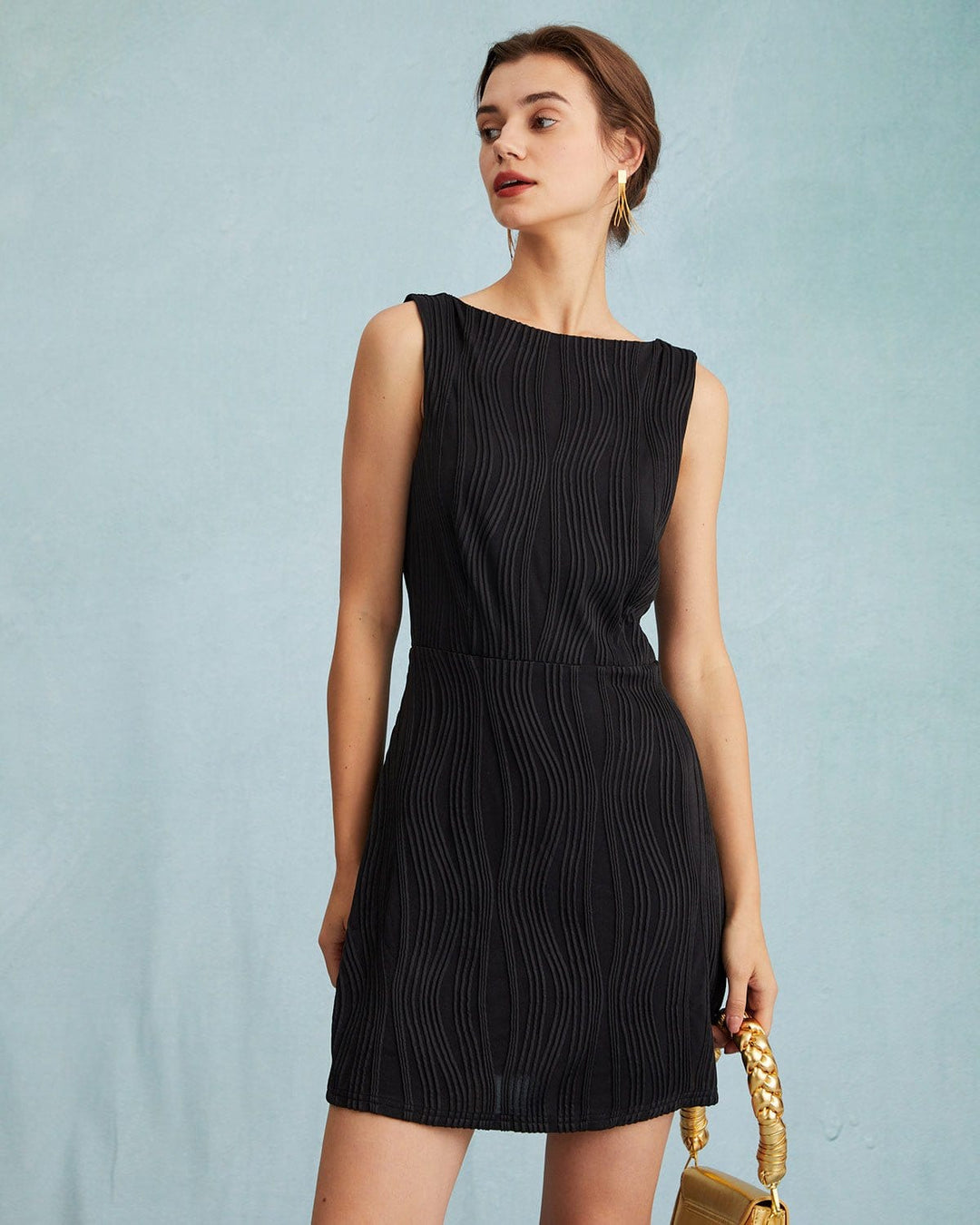 Morgan and Brooke | Solid Water Ripple Textured Sleeveless Mini Dress