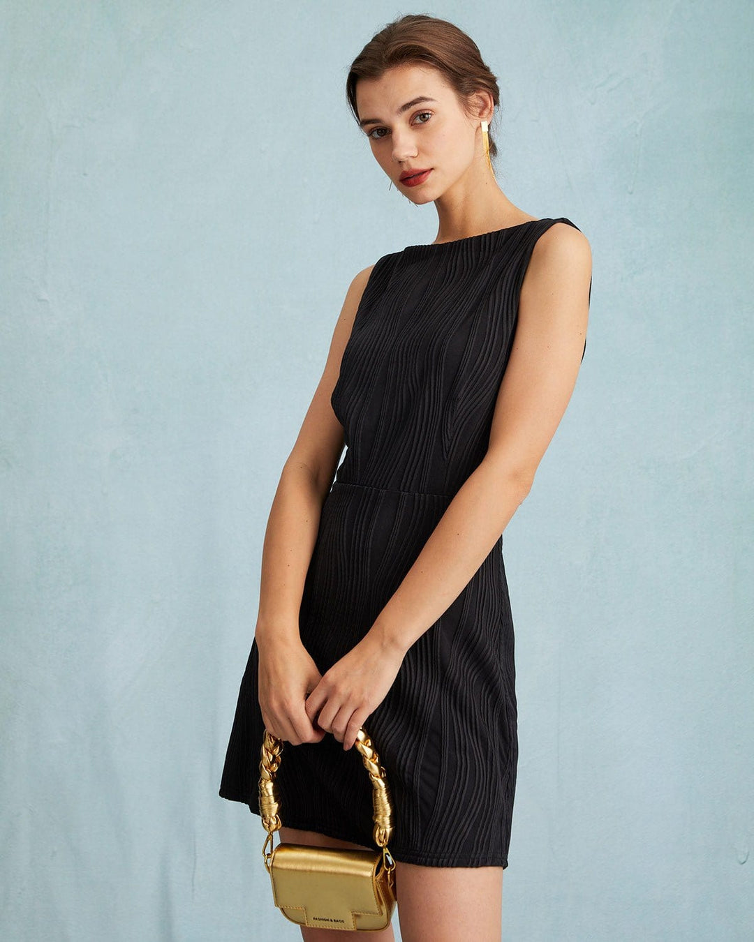 Morgan and Brooke | Solid Water Ripple Textured Sleeveless Mini Dress