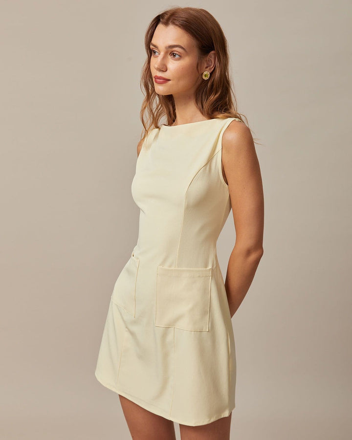 Morgan and Brooke | Yellow Boat Neck Cutout Mini Dress
