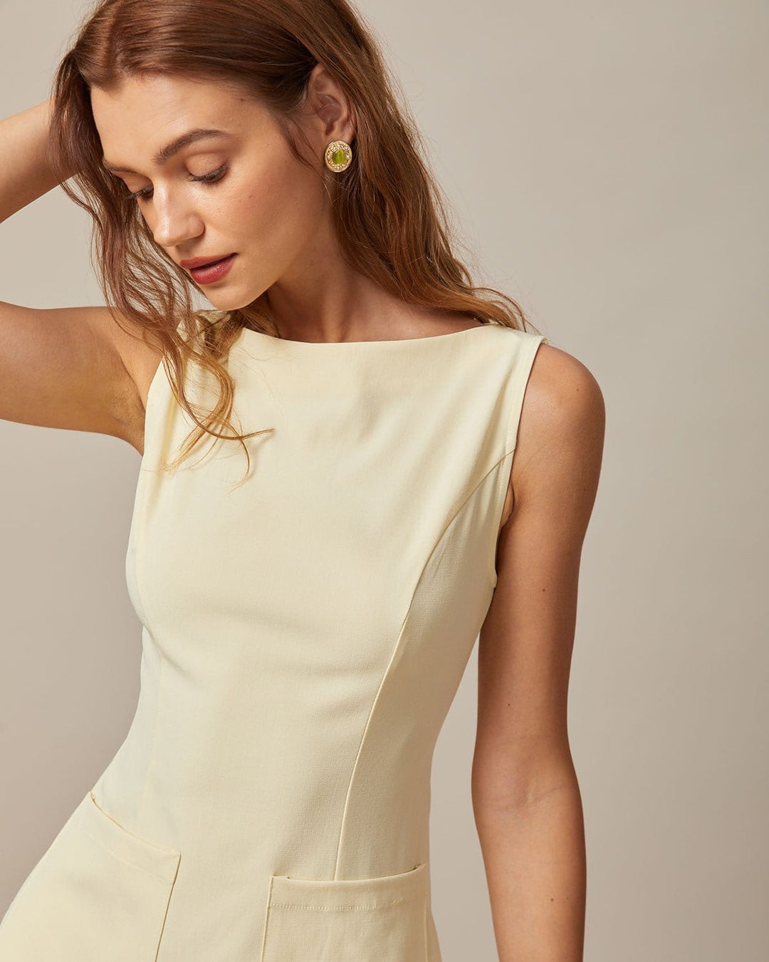 Morgan and Brooke | Yellow Boat Neck Cutout Mini Dress