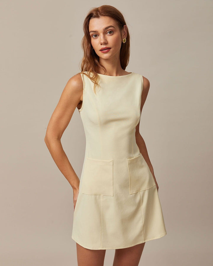 Morgan and Brooke | Yellow Boat Neck Cutout Mini Dress