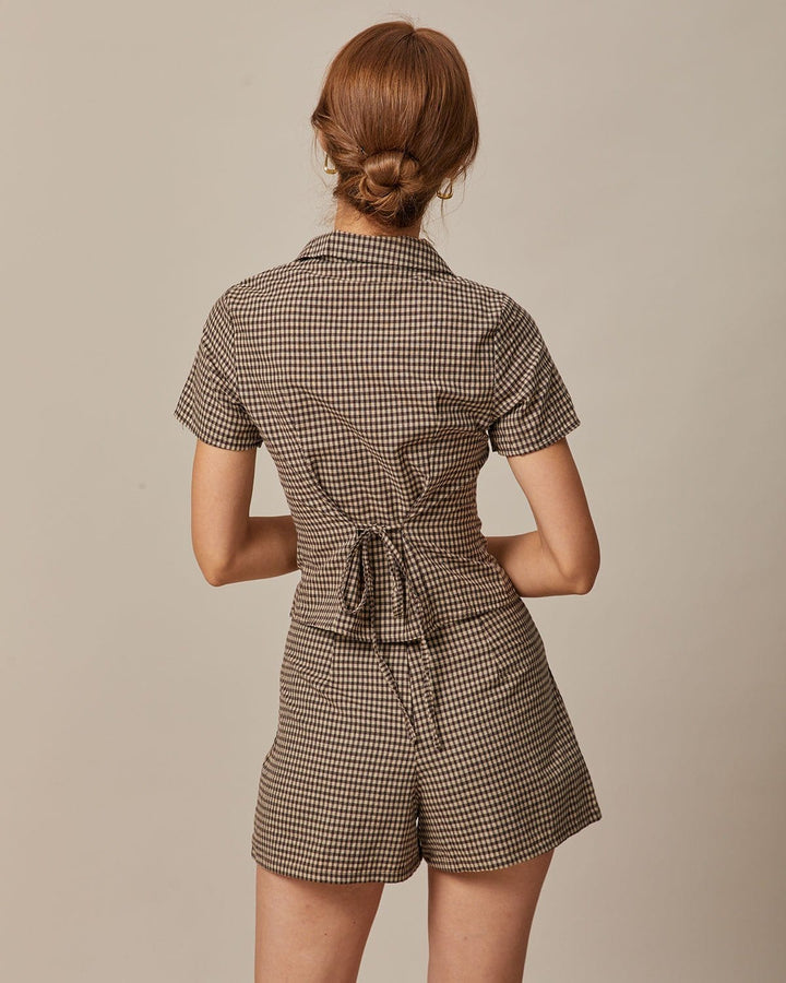 Morgan and Brooke | Brown Gingham Short Sleeve Blouse