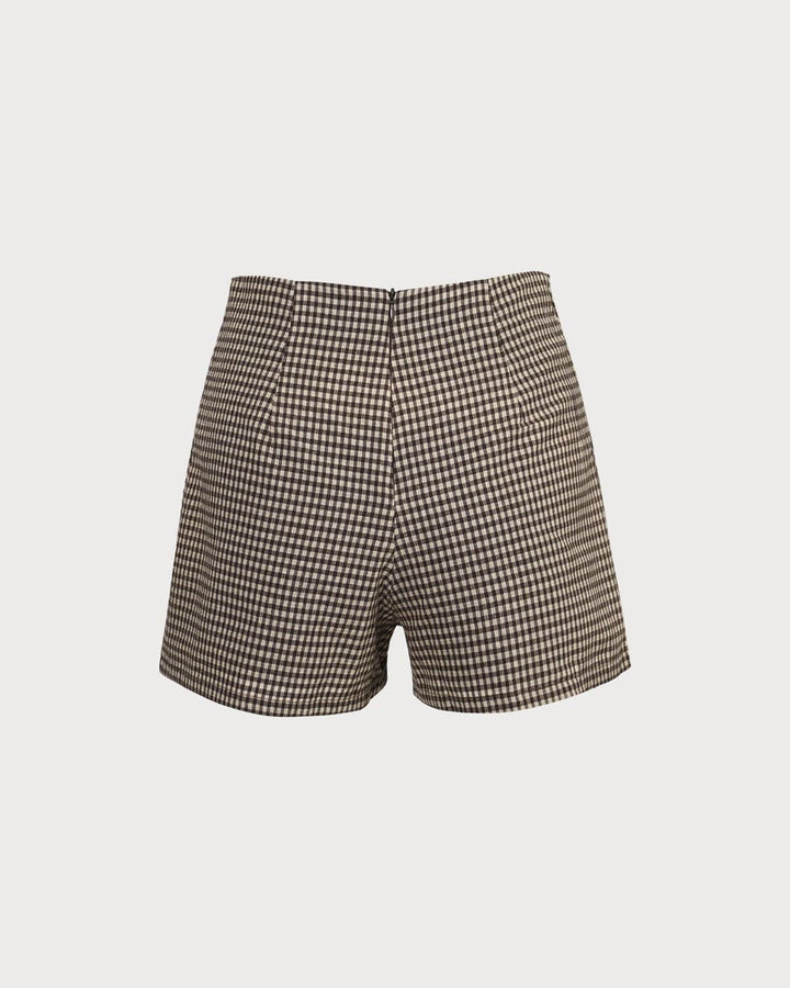 Morgan and Brooke | High Waisted Plaid Shorts for Women in Brown