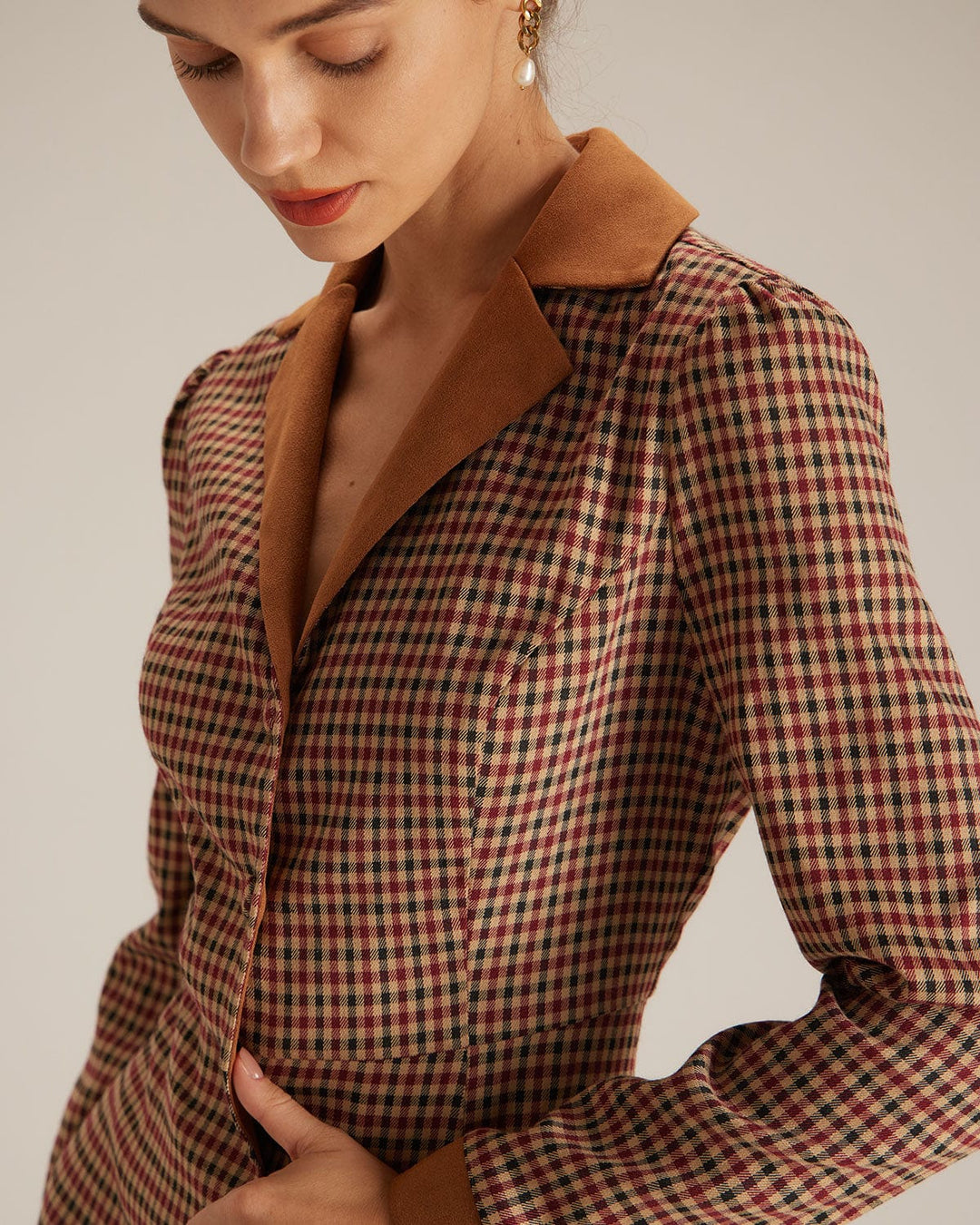 Morgan and Brooke | Brown Plaid Suede Mini Dress