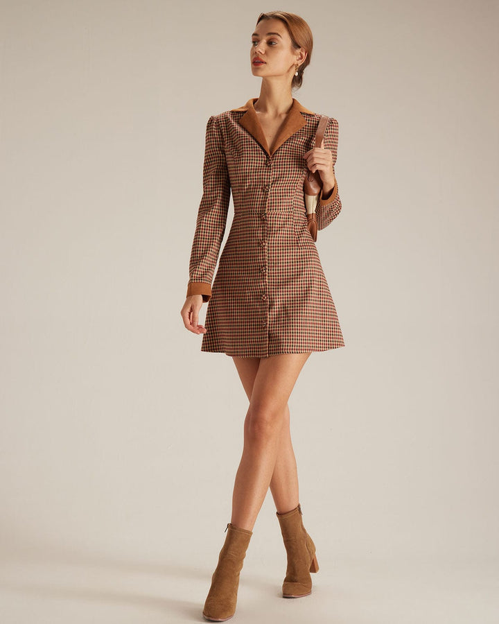 Morgan and Brooke | Brown Plaid Suede Mini Dress