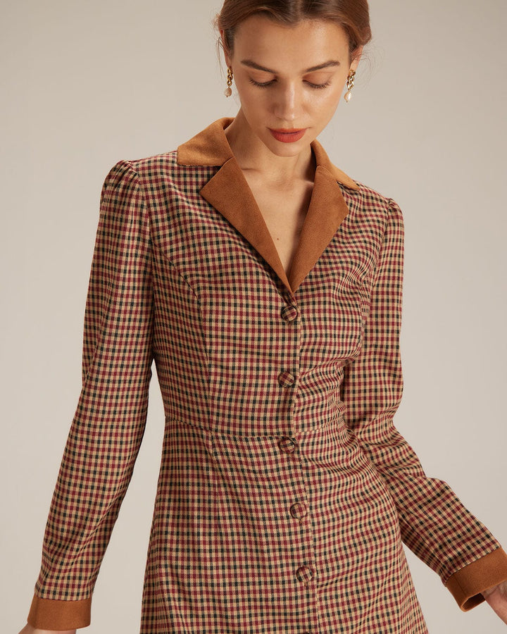 Morgan and Brooke | Brown Plaid Suede Mini Dress