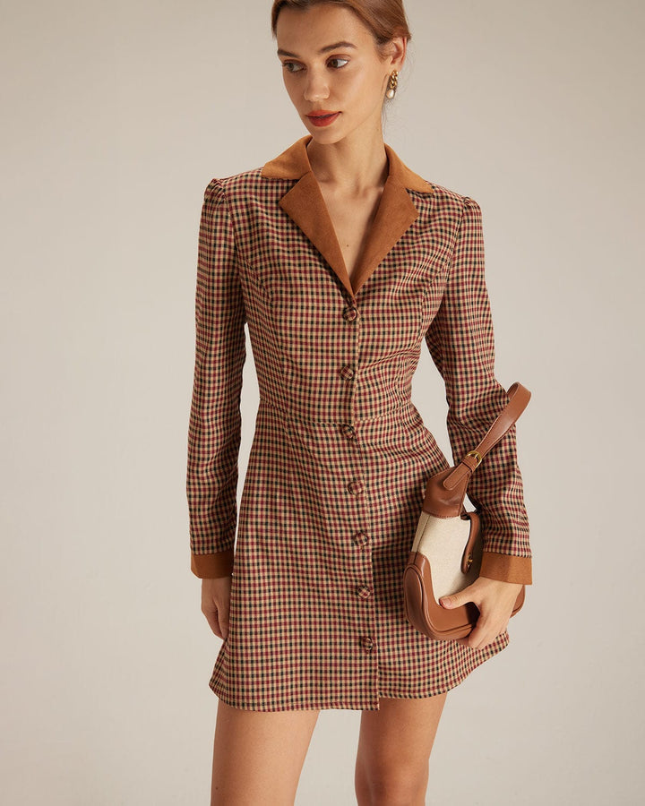 Morgan and Brooke | Brown Plaid Suede Mini Dress