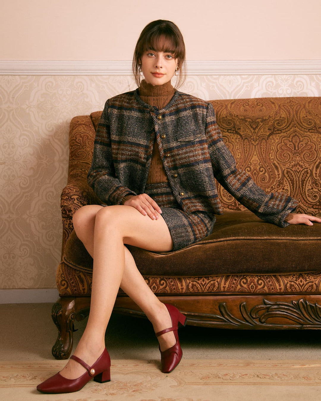 Morgan and Brooke | Brown Natural Waisted Striped Mini Skirt