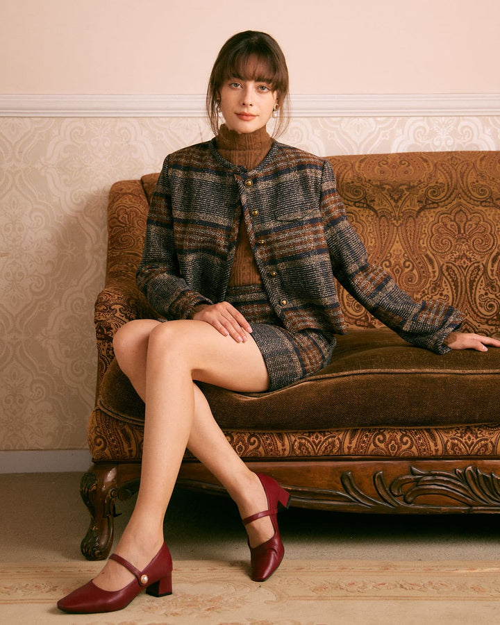 Morgan and Brooke | Brown Natural Waisted Striped Mini Skirt