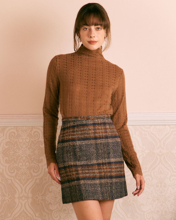 Morgan and Brooke | Brown Natural Waisted Striped Mini Skirt