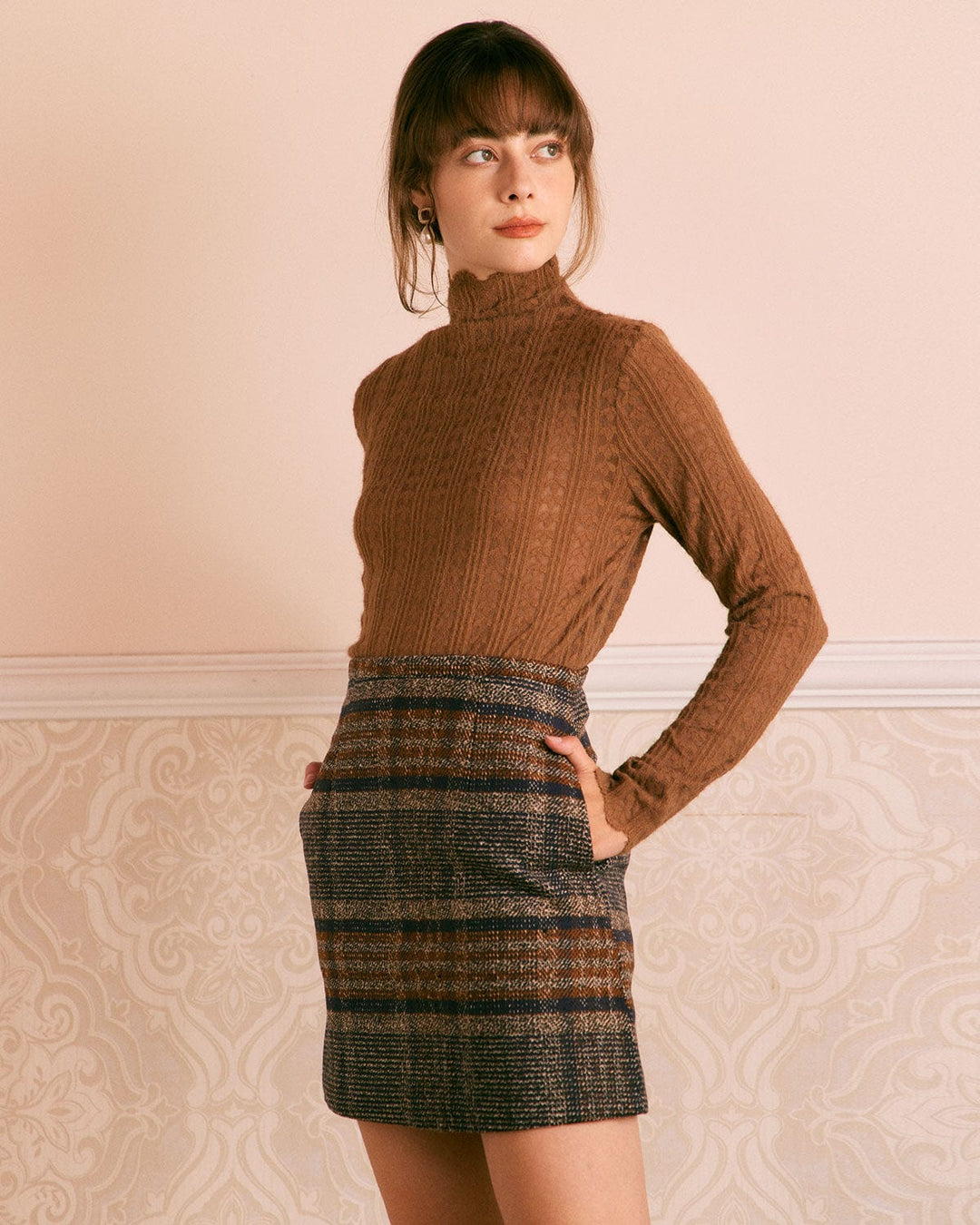 Morgan and Brooke | Brown Natural Waisted Striped Mini Skirt