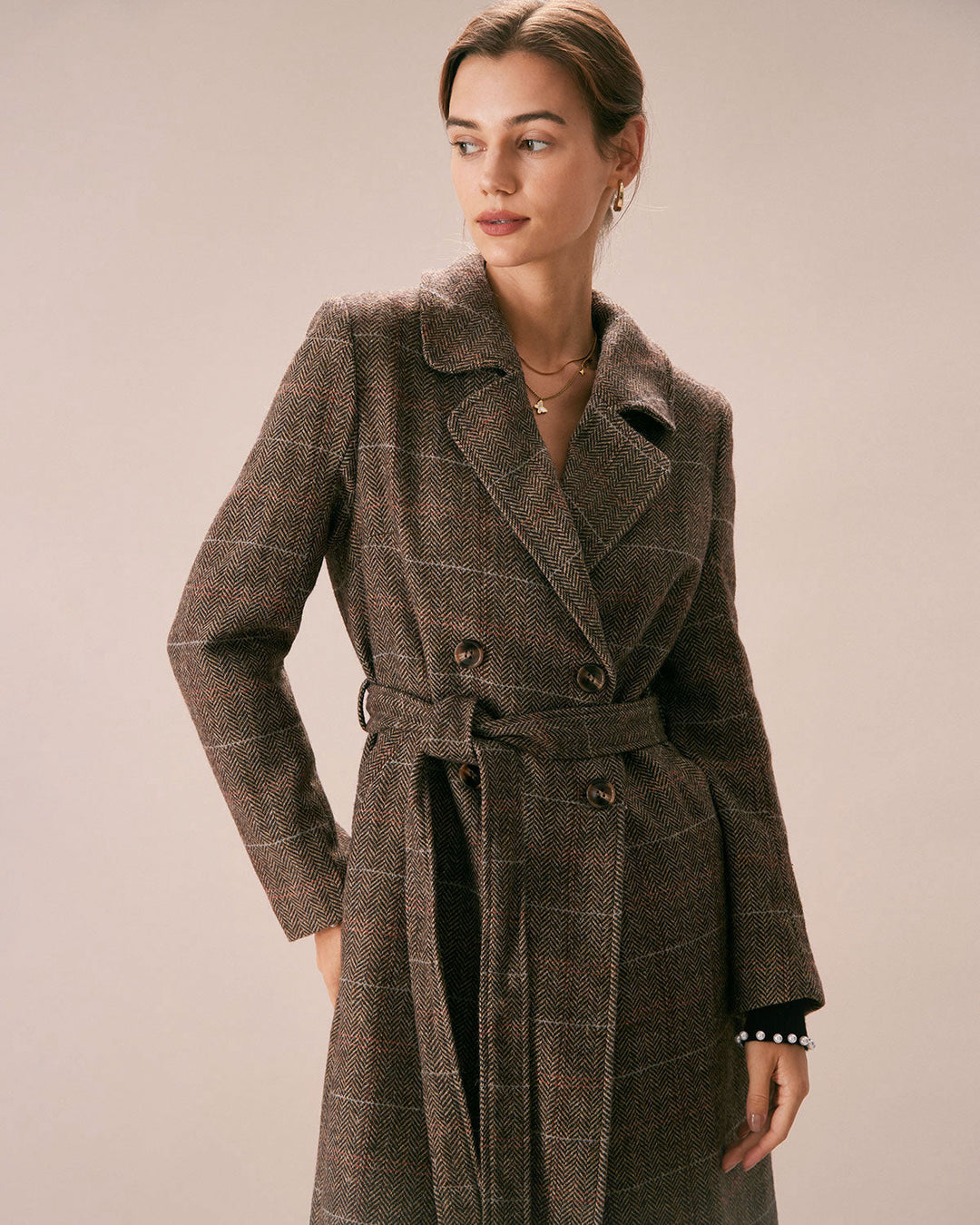 Morgan and Brooke | Lapel Belted Double Breasted Coat for Women in Coffee Color