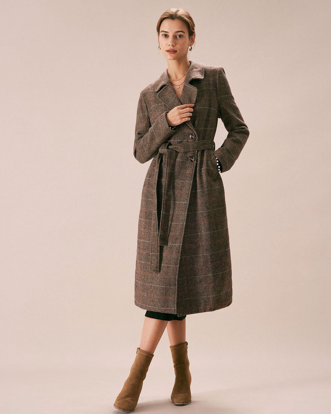 Morgan and Brooke | Lapel Belted Double Breasted Coat for Women in Coffee Color