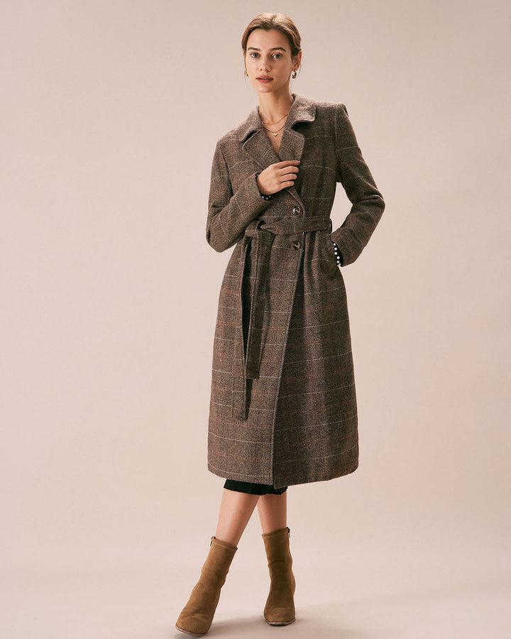 Morgan and Brooke | Lapel Belted Double Breasted Coat for Women in Coffee Color