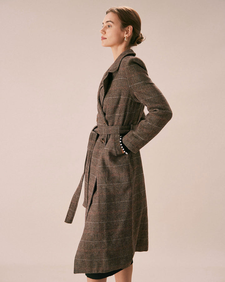 Morgan and Brooke | Lapel Belted Double Breasted Coat for Women in Coffee Color