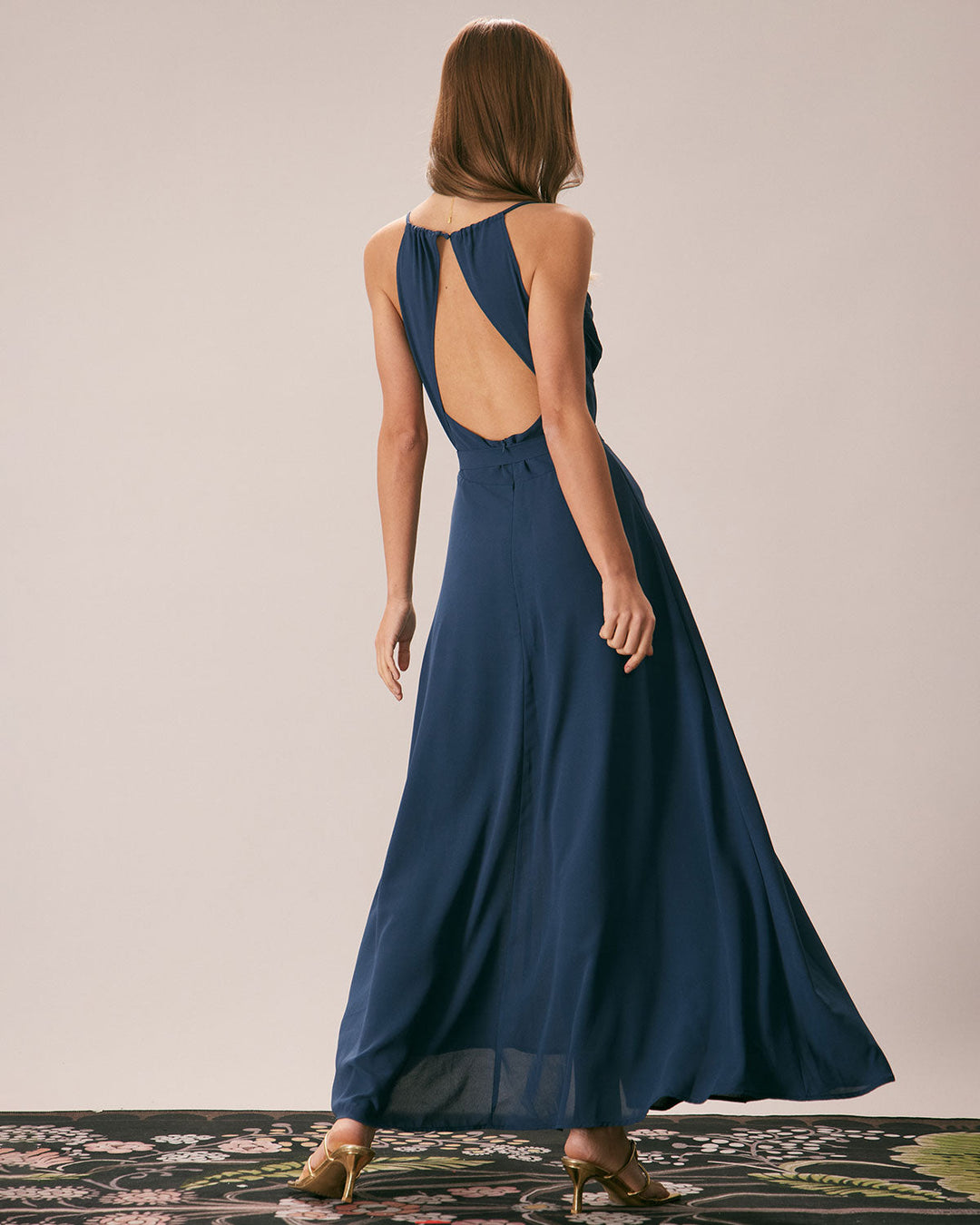 Morgan and Brooke | Navy Cowl Neck Cutout Back Maxi Dress