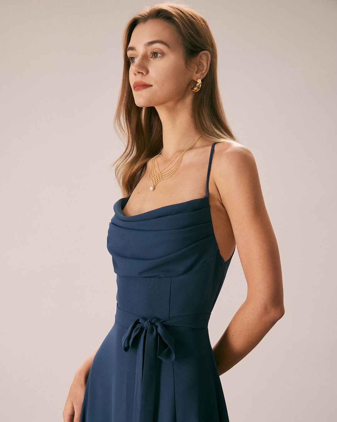 Morgan and Brooke | Navy Cowl Neck Cutout Back Maxi Dress