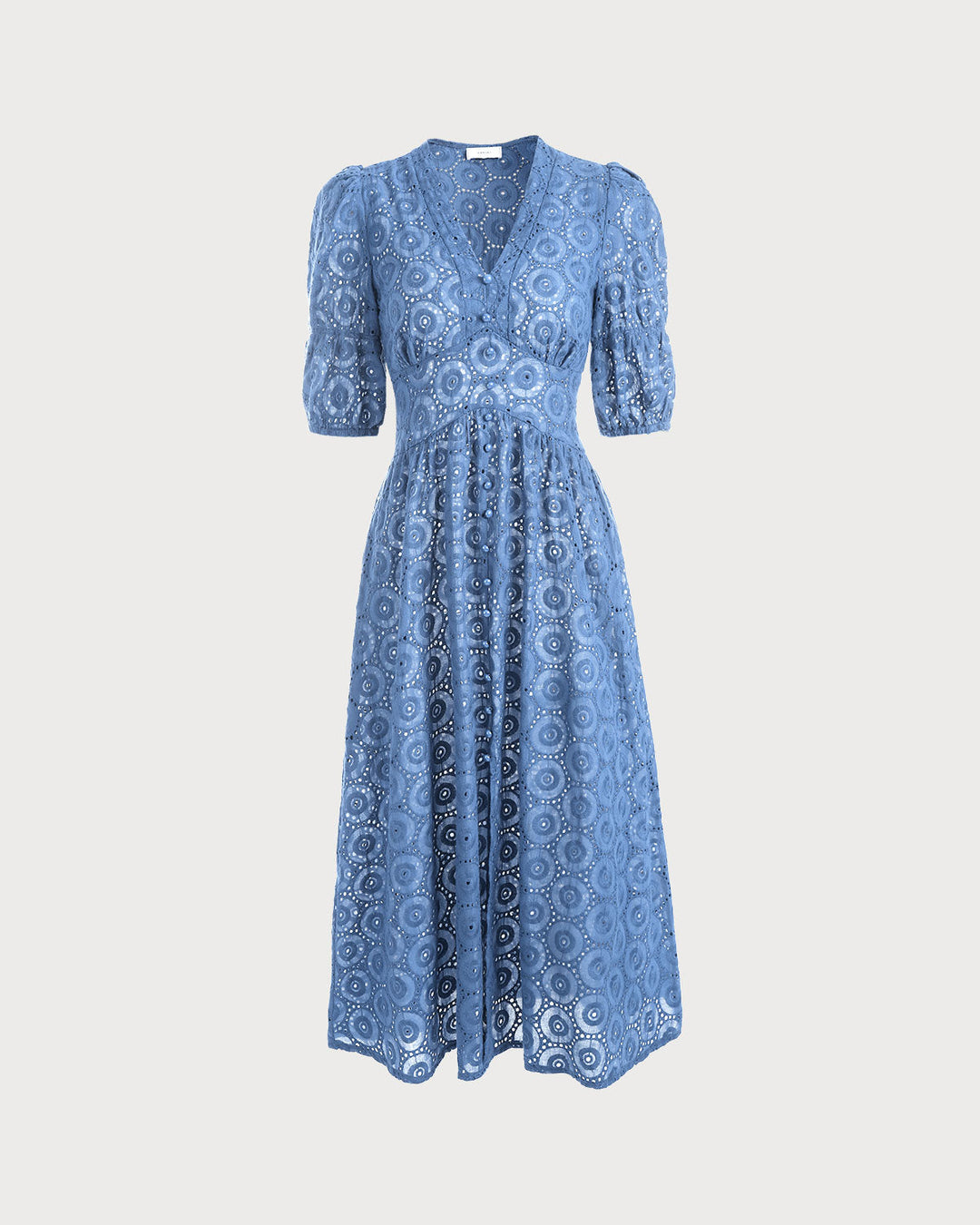 Morgan and Brooke | Blue Puff Sleeve Cutout Slit Maxi Dress