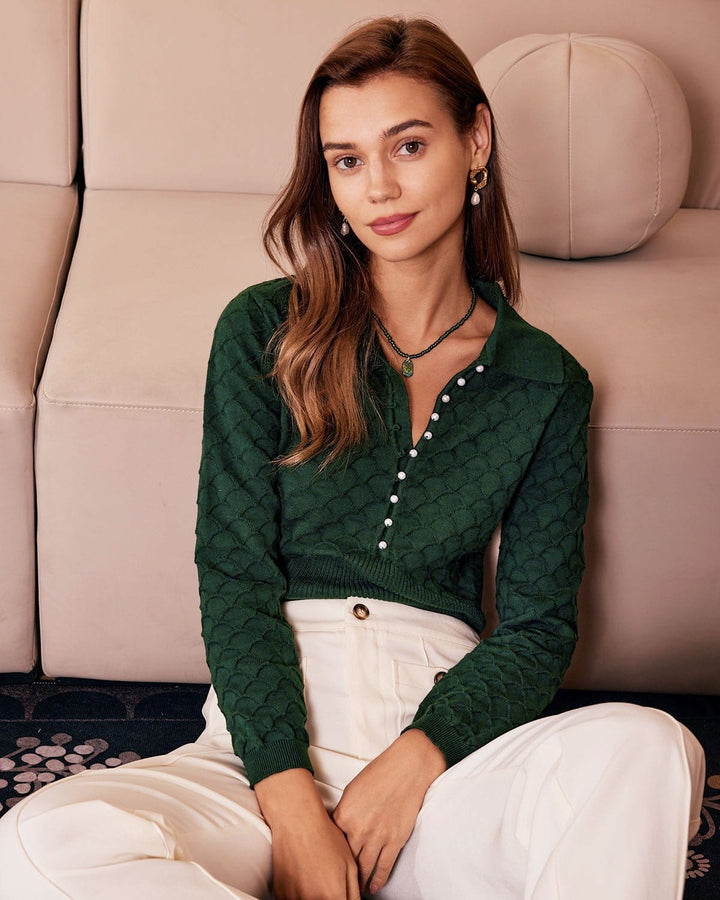 Morgan and Brooke | Dark Green Ribbed Knit Top