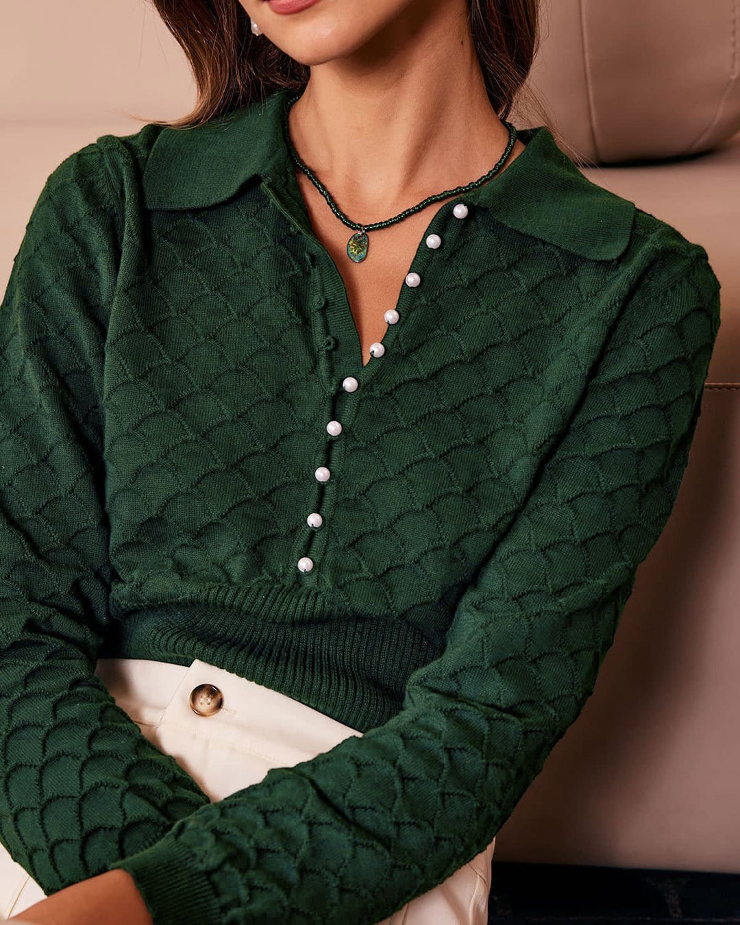 Morgan and Brooke | Dark Green Ribbed Knit Top