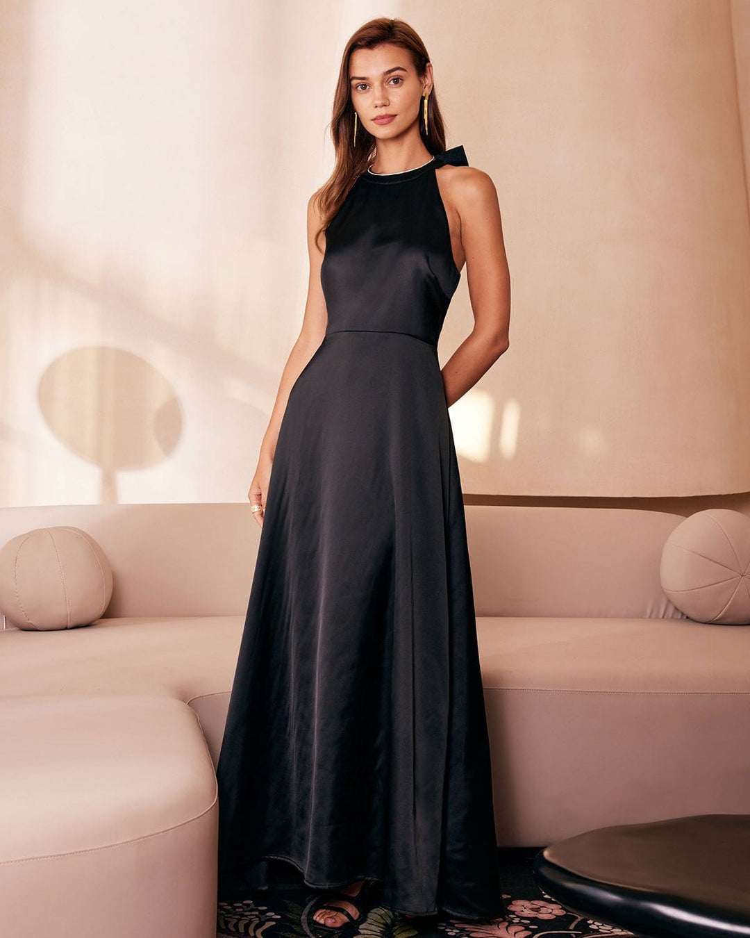 Morgan and Brooke | Black Halter Cutout Maxi Dress