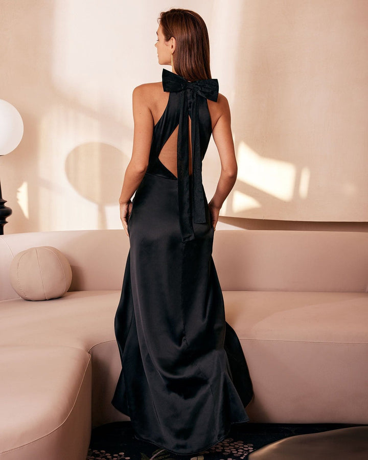 Morgan and Brooke | Black Halter Cutout Maxi Dress