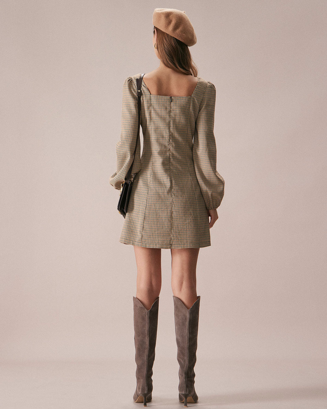 Morgan and Brooke | Khaki Plaid Button Mini Dress