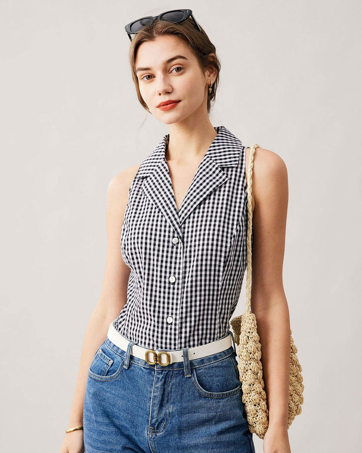Morgan and Brooke | Collared Button-Up Sleeveless Plaid Vest