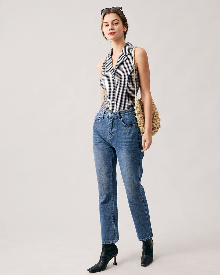 Morgan and Brooke | Collared Button-Up Sleeveless Plaid Vest