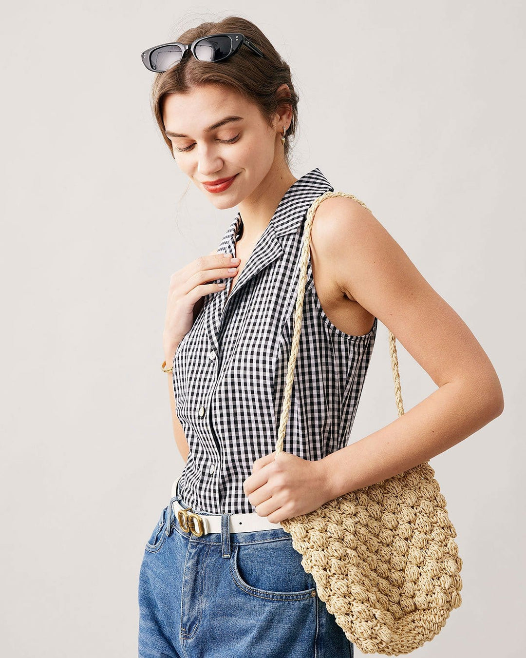 Morgan and Brooke | Collared Button-Up Sleeveless Plaid Vest