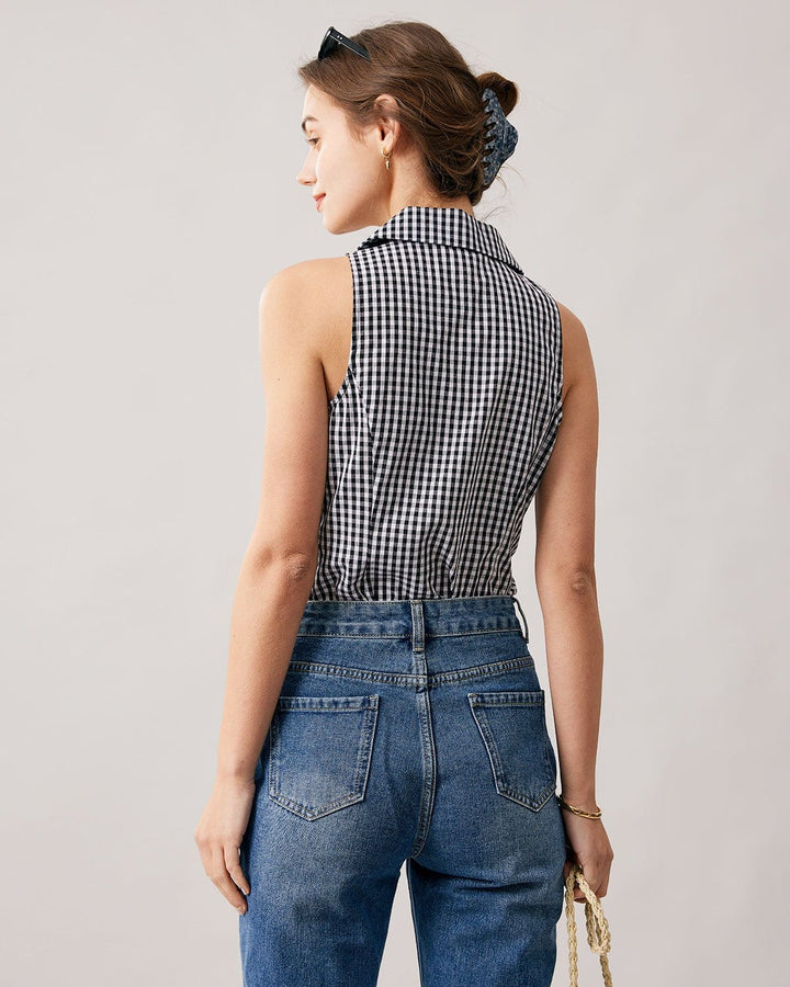 Morgan and Brooke | Collared Button-Up Sleeveless Plaid Vest