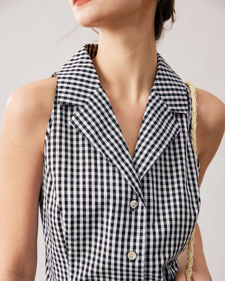 Morgan and Brooke | Collared Button-Up Sleeveless Plaid Vest