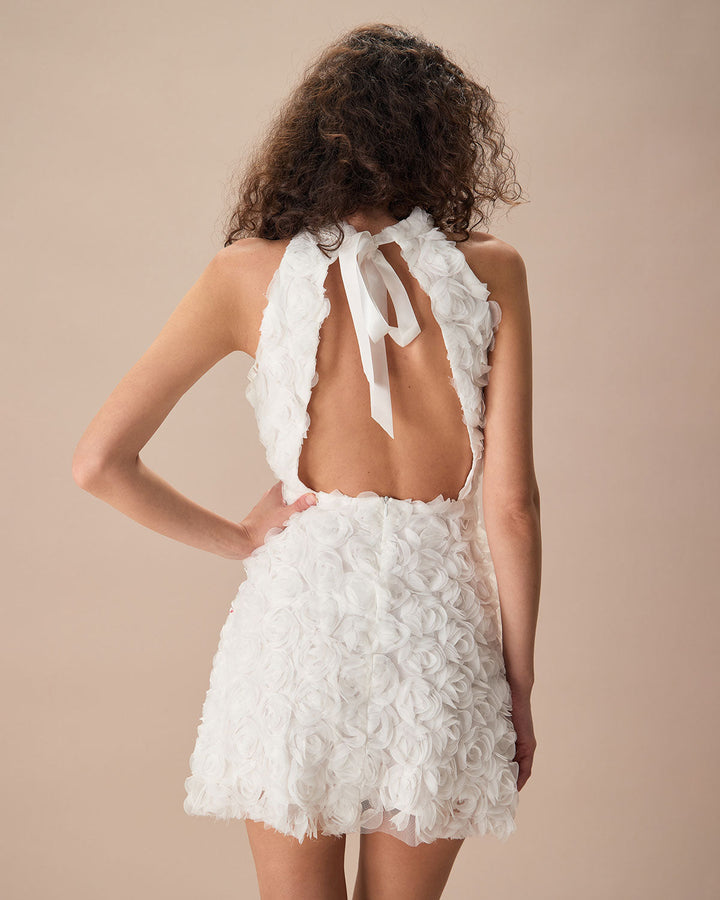 Morgan and Brooke | White Mock Neck Tie-Back Mini Dress