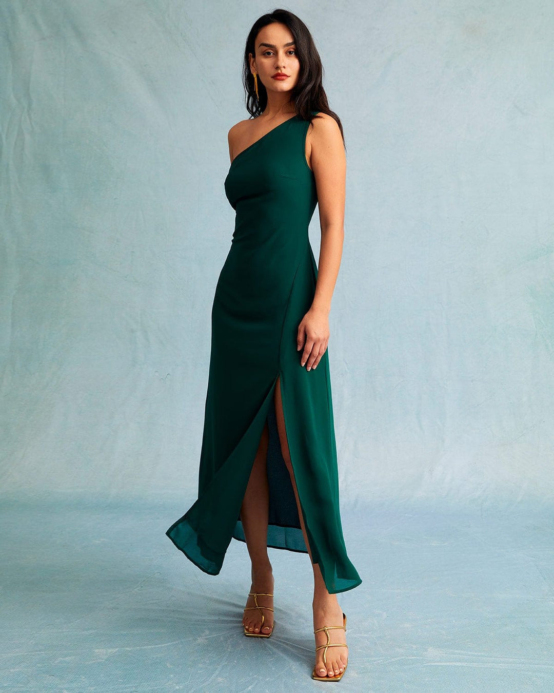 Morgan and Brooke | One Shoulder Sleeveless Maxi Dress in Green