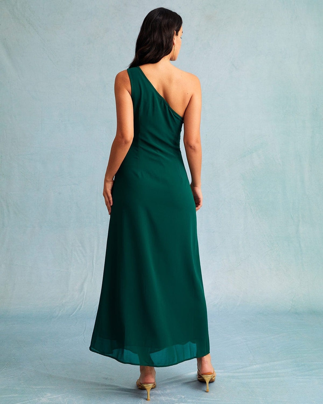 Morgan and Brooke | One Shoulder Sleeveless Maxi Dress in Green