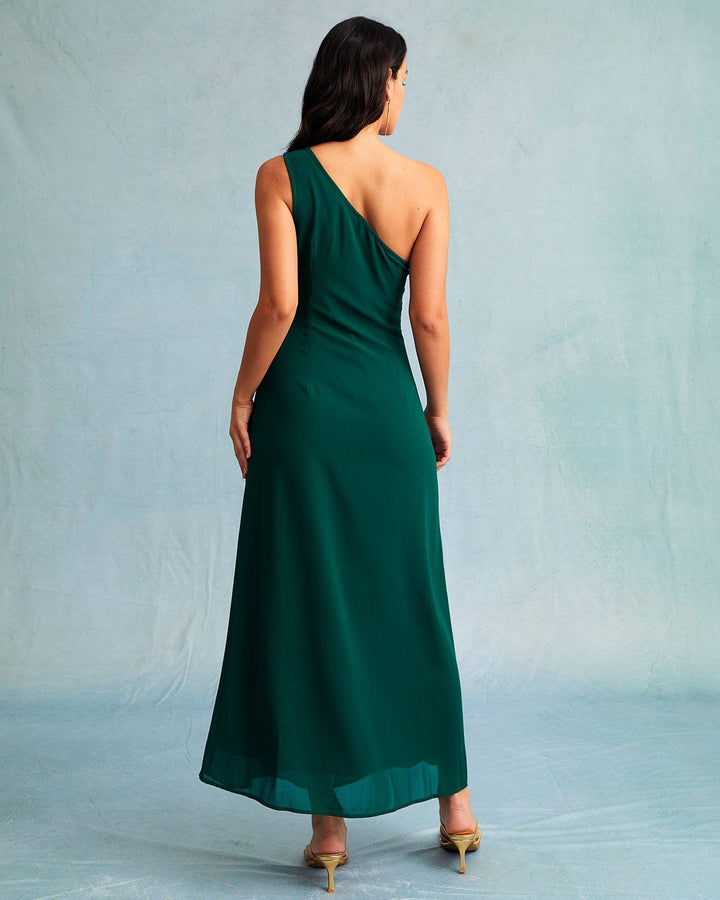 Morgan and Brooke | One Shoulder Sleeveless Maxi Dress in Green