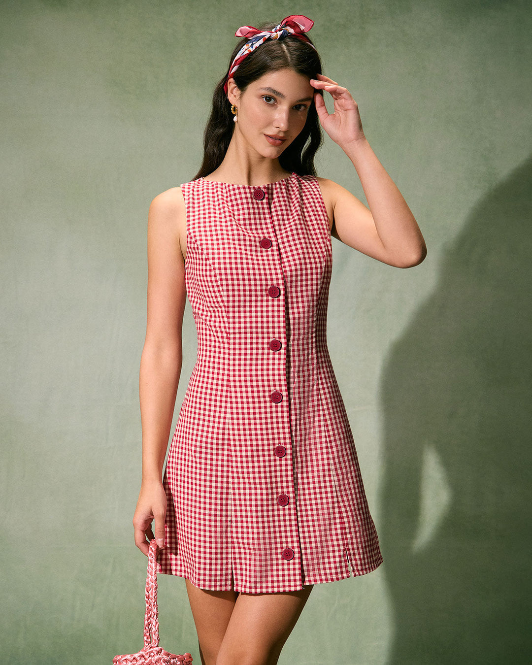 Morgan and Brooke | Boat Neck Plaid Mini Dress for Women in Red