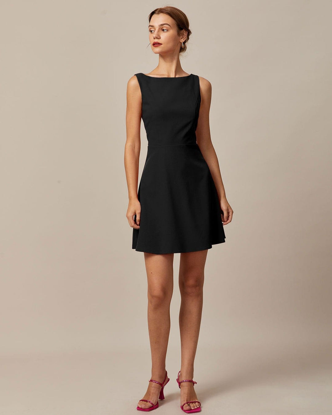 Morgan and Brooke | Black Boat Neck High Waisted Mini Dress