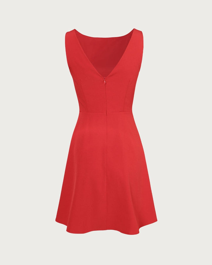 Morgan and Brooke | Red Boat Neck High Waisted Mini Dress