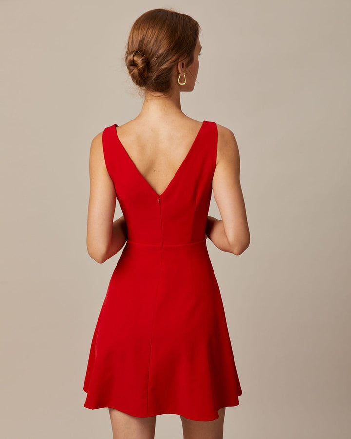 Morgan and Brooke | Red Boat Neck High Waisted Mini Dress