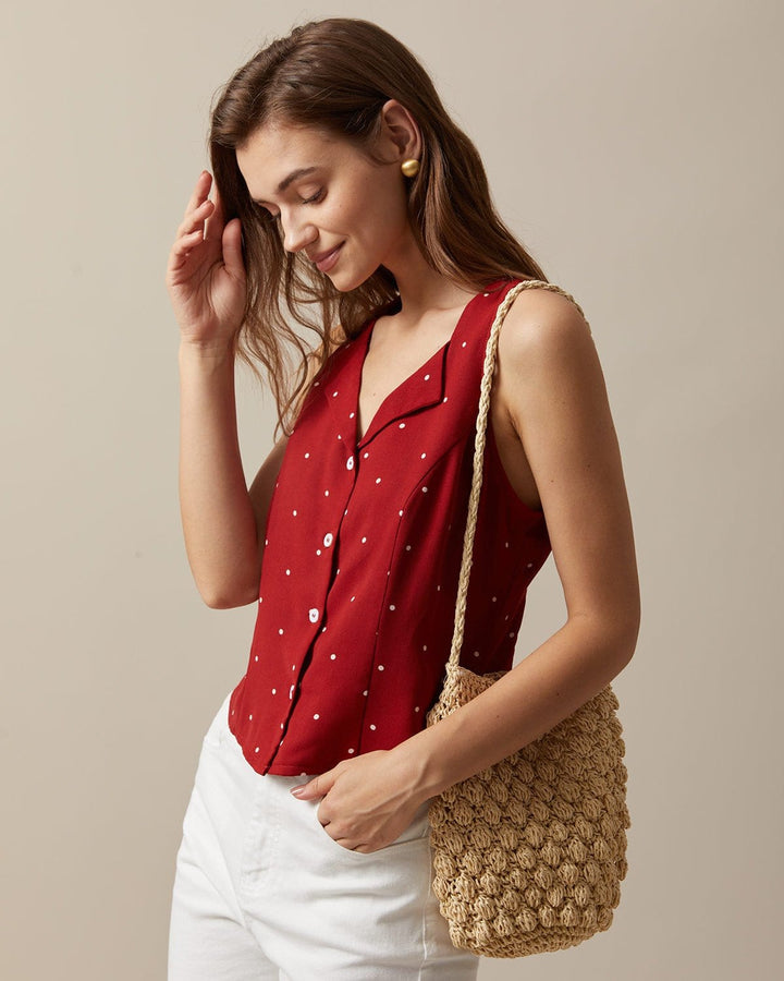 Morgan and Brooke | Red V Neck Polka Dot Sleeveless Top