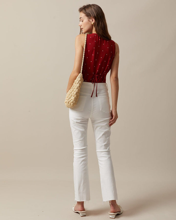 Morgan and Brooke | Red V Neck Polka Dot Sleeveless Top