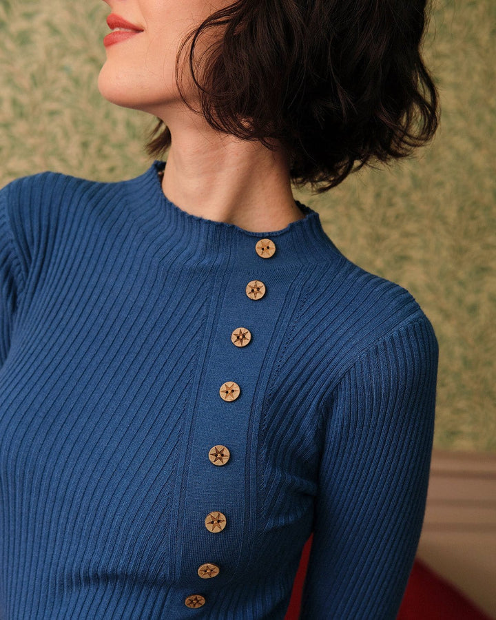 Morgan and Brooke | Solid Mock Neck Ribbed Knit Top