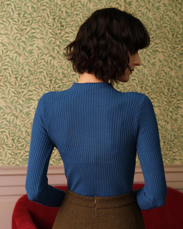 Morgan and Brooke | Solid Mock Neck Ribbed Knit Top