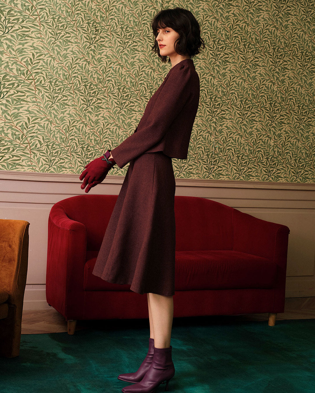 Morgan and Brooke | High Waisted Tweed Skirt, Burgundy