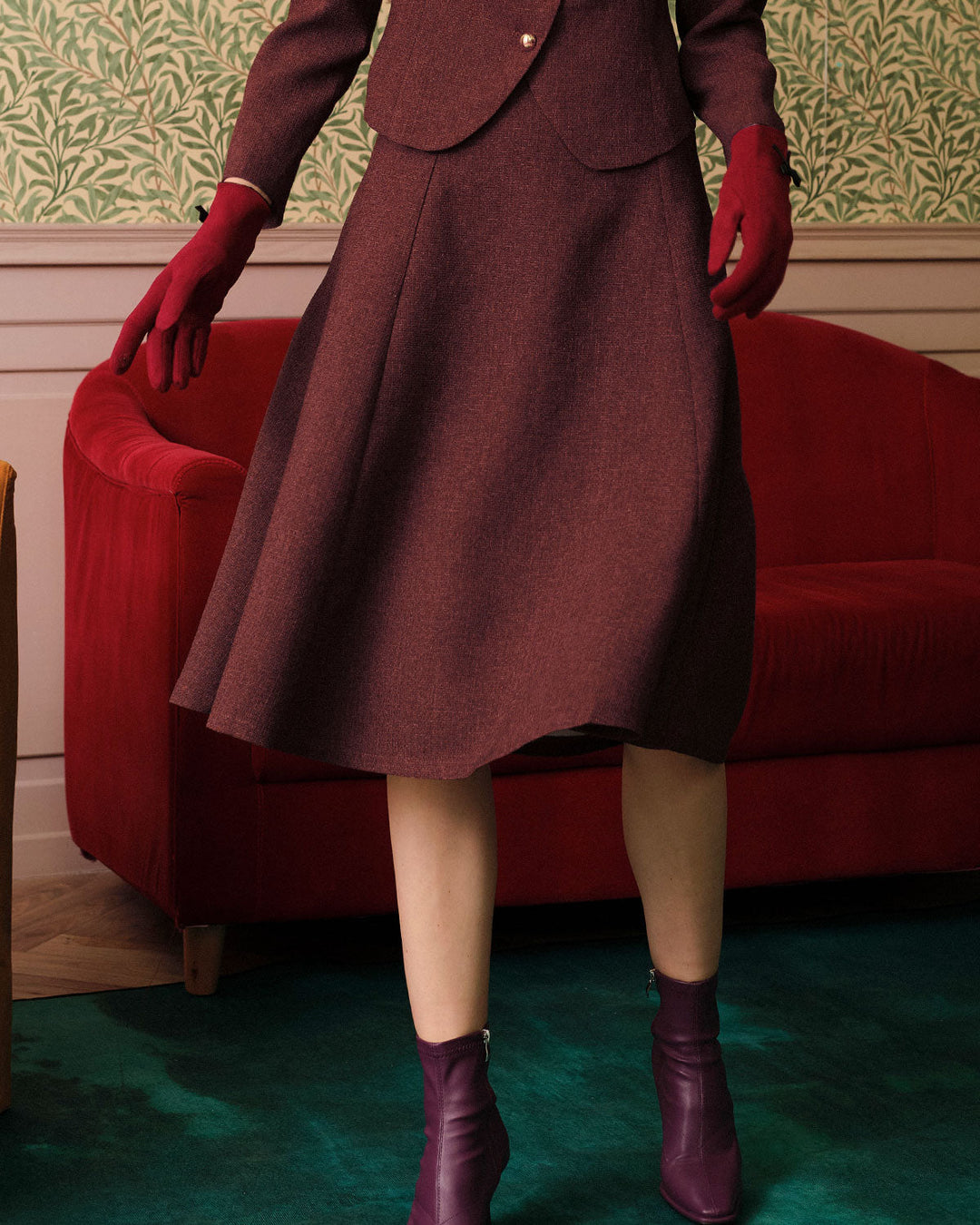 Morgan and Brooke | High Waisted Tweed Skirt, Burgundy